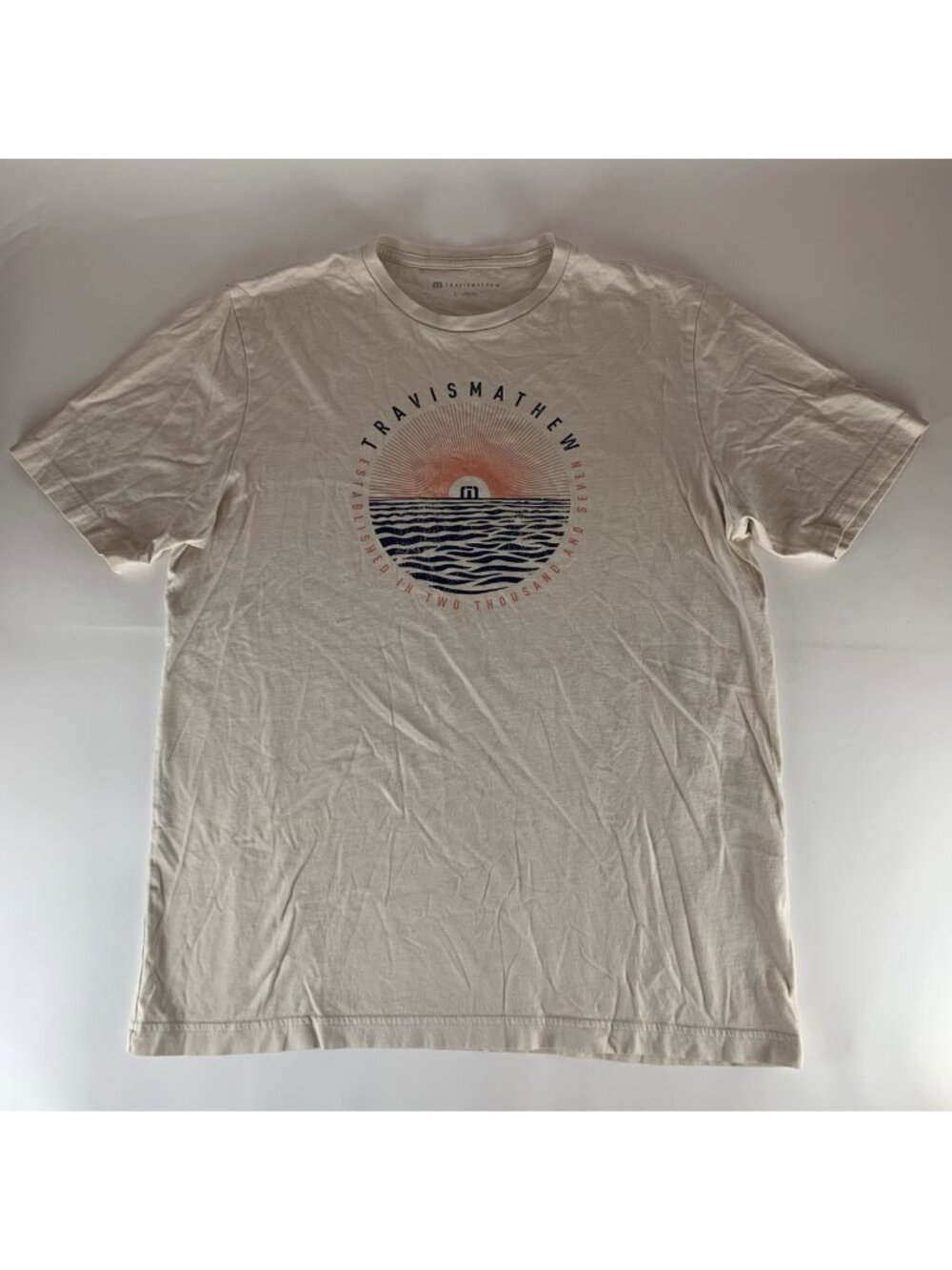 Travis Mathew Golf Beige Short Sleeve Crewneck Shirt Mens Large